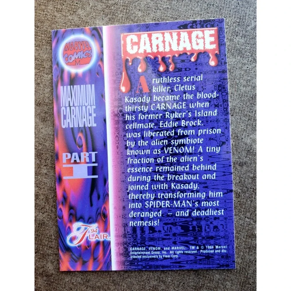 1994 FLAIR MARVEL COMICS #NNO CARNAGE MAXIMUM CARNAGE Trading Card #135 PART I